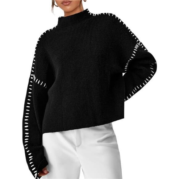 Women's Chunky Knit Fall Sweaters Long Sleeve Mock Neck Oversized Loose Pullover - Picture 1 of 7